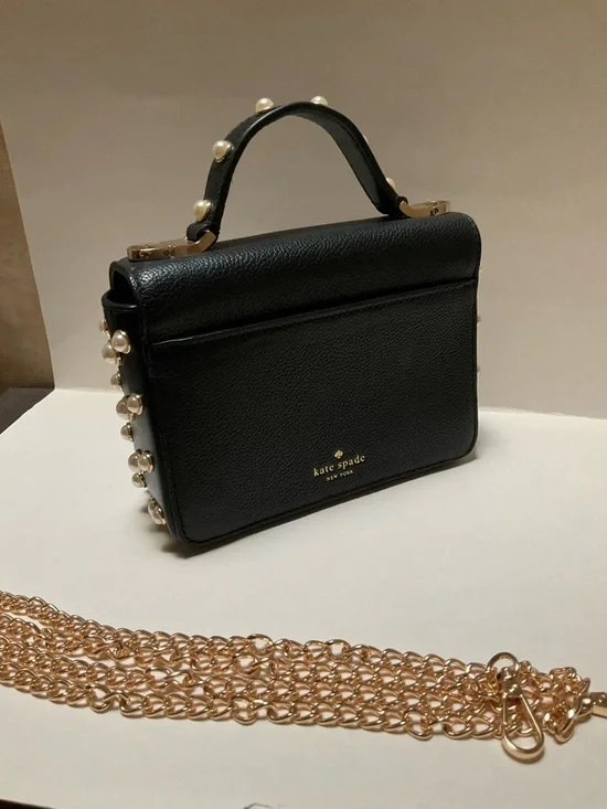 Kate Spade Pearl-Stud Chain Black Crossbody Bag Serrano Place Pearl Maisie MINI - Picture 2 of 14